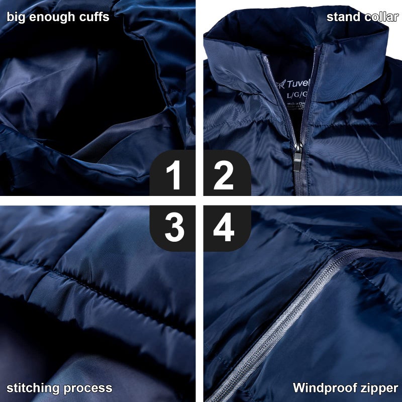 TUVEKE Navy Blue Mens Puffer Vest Sleeveless Zipper Quilted Outdoor Outerwear Down Puffy Vests Lightweight Big and Tall Solid Winter Warm M - Image 5
