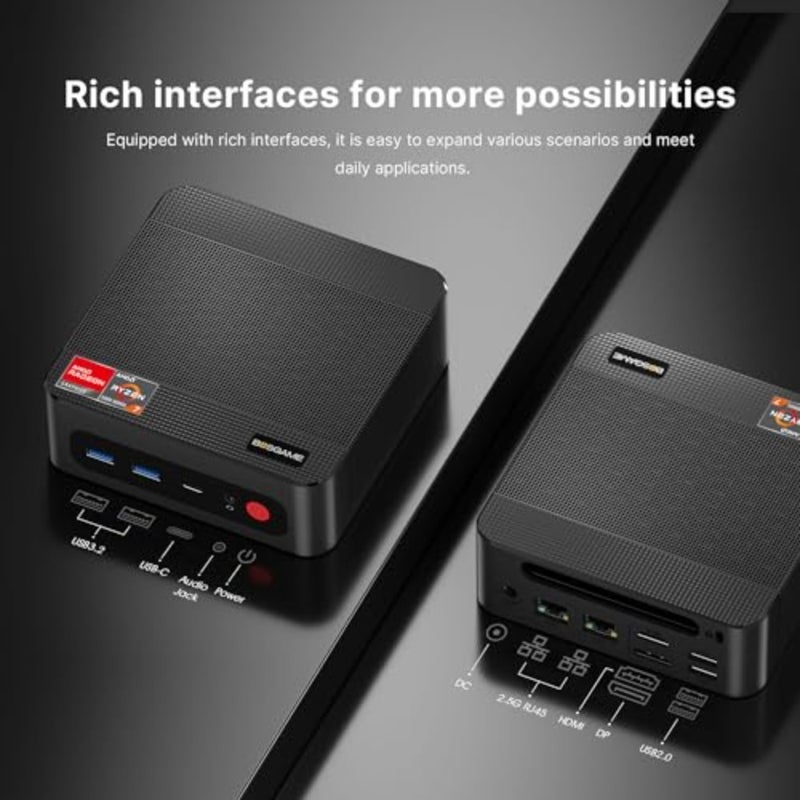 P4 Office-Gaming-Mini PC، وحدة واحدة، للاستخدام المكتبي والألعاب، هيكل من سبائك الألومنيوم، تبريد عالي الأداء وضوضاء منخفضة، أسود، Ryzen 7 5700U حتى 4.5 جيجا هرتز مع ذاكرة وصول عشوائي DDR4 بسعة 16 جيجابايت ومحرك أقراص NVMe SSD بسعة 512 جيجابايت - Image 5