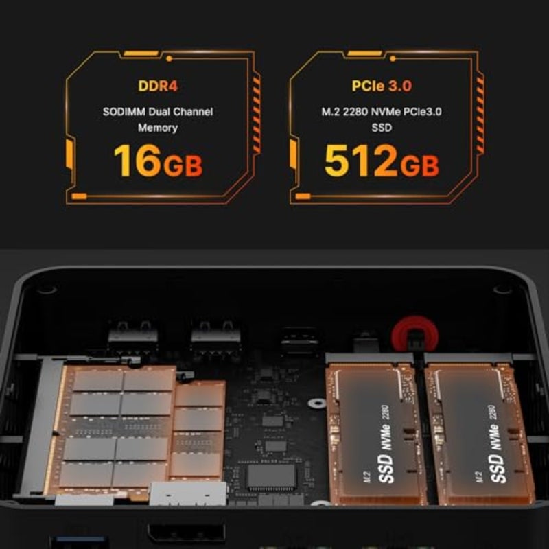 P4 Office-Gaming-Mini PC، وحدة واحدة، للاستخدام المكتبي والألعاب، هيكل من سبائك الألومنيوم، تبريد عالي الأداء وضوضاء منخفضة، أسود، Ryzen 7 5700U حتى 4.5 جيجا هرتز مع ذاكرة وصول عشوائي DDR4 بسعة 16 جيجابايت ومحرك أقراص NVMe SSD بسعة 512 جيجابايت - Image 4