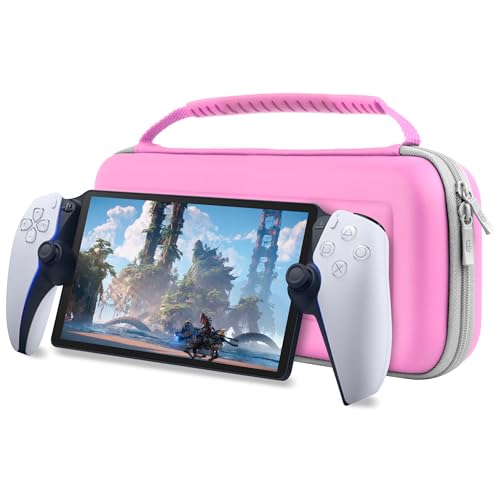 Orzly Carry Case designed for Playstation Portal remote player for PS5 Console holds accessories, Travel and Storage Protection for headset charger and more PINK/GREY - Gift box edition - Image 1