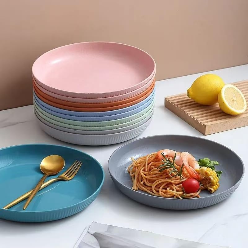 Clovis Wheat Straw Plates - Lightweight Unbreakable Dinner Dishes Plates Set Dishwasher & Microwave Safe, 9 inch Reusable Large Plates, Easy to Clean, BPA Free(Random Color, Set of 4) - Image 4