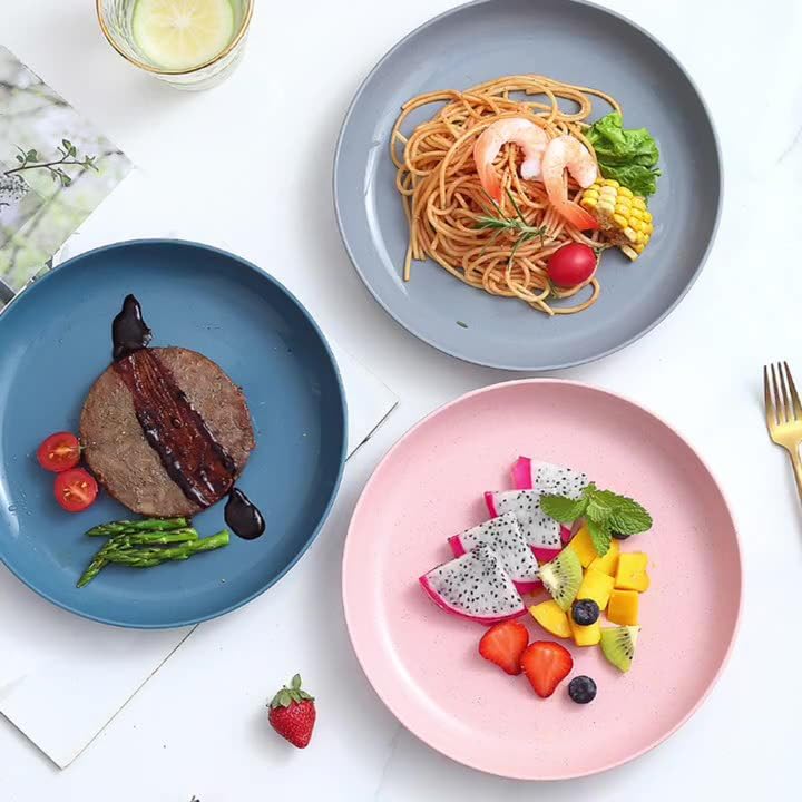 Clovis Wheat Straw Plates - Lightweight Unbreakable Dinner Dishes Plates Set Dishwasher & Microwave Safe, 9 inch Reusable Large Plates, Easy to Clean, BPA Free(Random Color, Set of 4) - Image 5