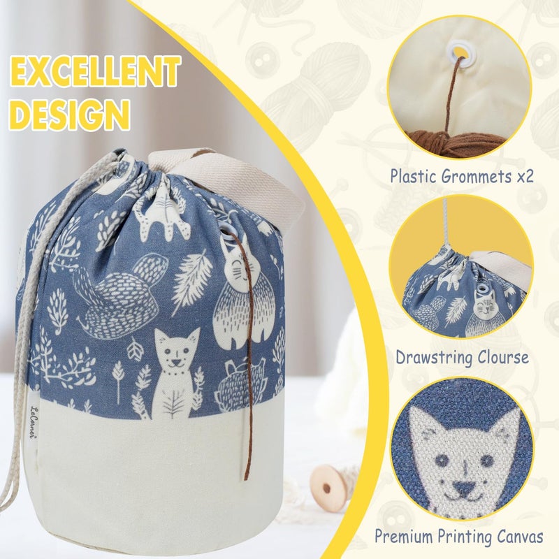 LeCorner Yarn Bag, Large Crochet Bag Organizer, Drawstring Yarn Storage Knitting Bags, Portable Mini Yarn Holder for Crocheting Project, Store Skein Ball, Needles Accessories - Image 5