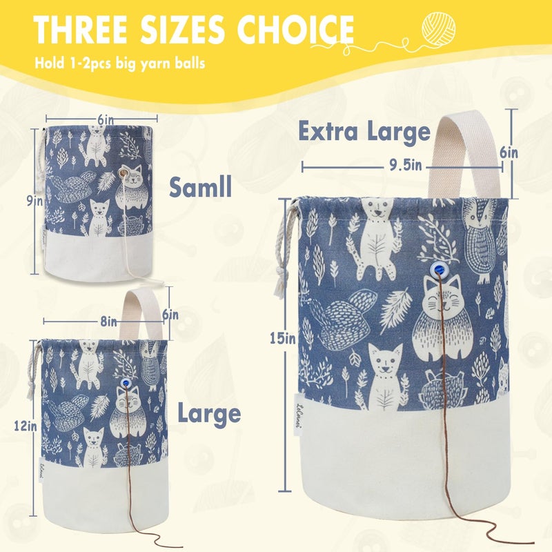 LeCorner Yarn Bag, Large Crochet Bag Organizer, Drawstring Yarn Storage Knitting Bags, Portable Mini Yarn Holder for Crocheting Project, Store Skein Ball, Needles Accessories - Image 2