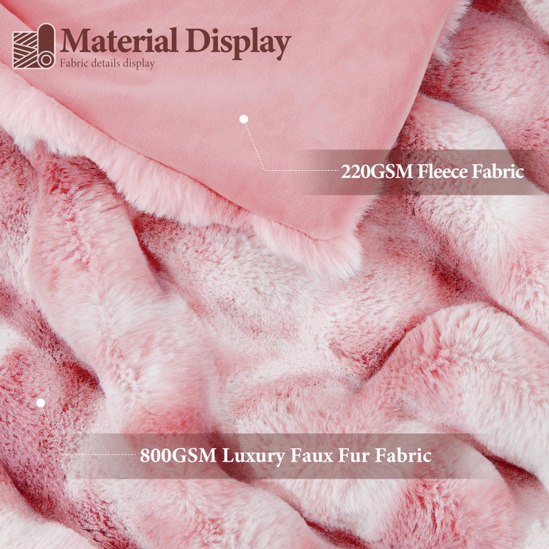 Touchat Luxury 1000GSM Faux Rabbit Fur Throw Blanket for Woman, Super Heavy Warm Cozy Blankets for Her for Couch Bed Sofa, Bubble Plush Fuzzy Elegant Soft Reversible Mink Blanket for Living Room Bedroom, Pink - Image 2
