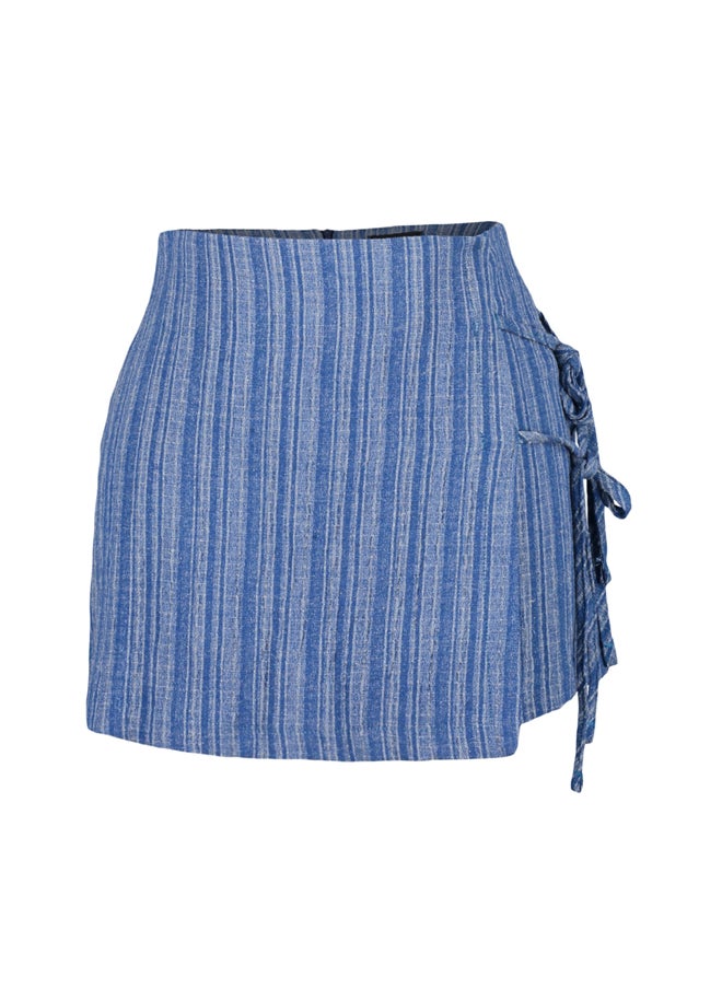 trendyol - Blue Woven Tie Linen Blend Short Skirt TBESS23SR00044 - Image 1