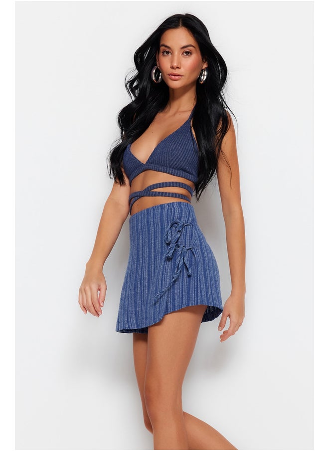 trendyol - Blue Woven Tie Linen Blend Short Skirt TBESS23SR00044 - Image 1