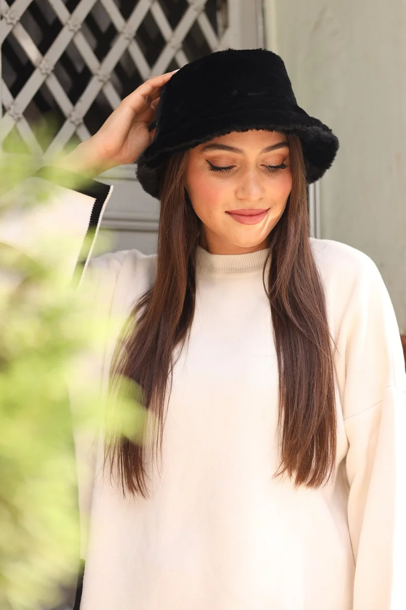 Remsa Mayo Remsa Swimwear Women Plush Bucket Hat Rkş-01 Black