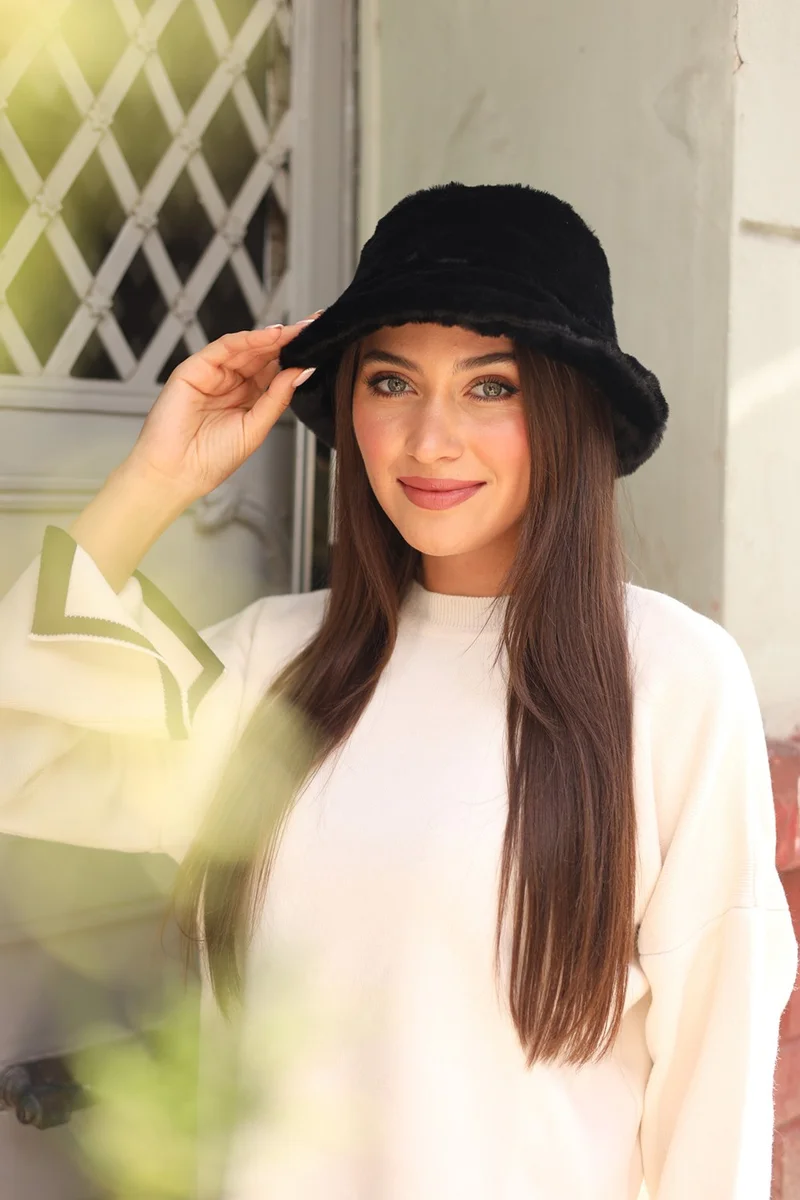 Remsa Mayo Remsa Swimwear Women Plush Bucket Hat Rkş-01 Black