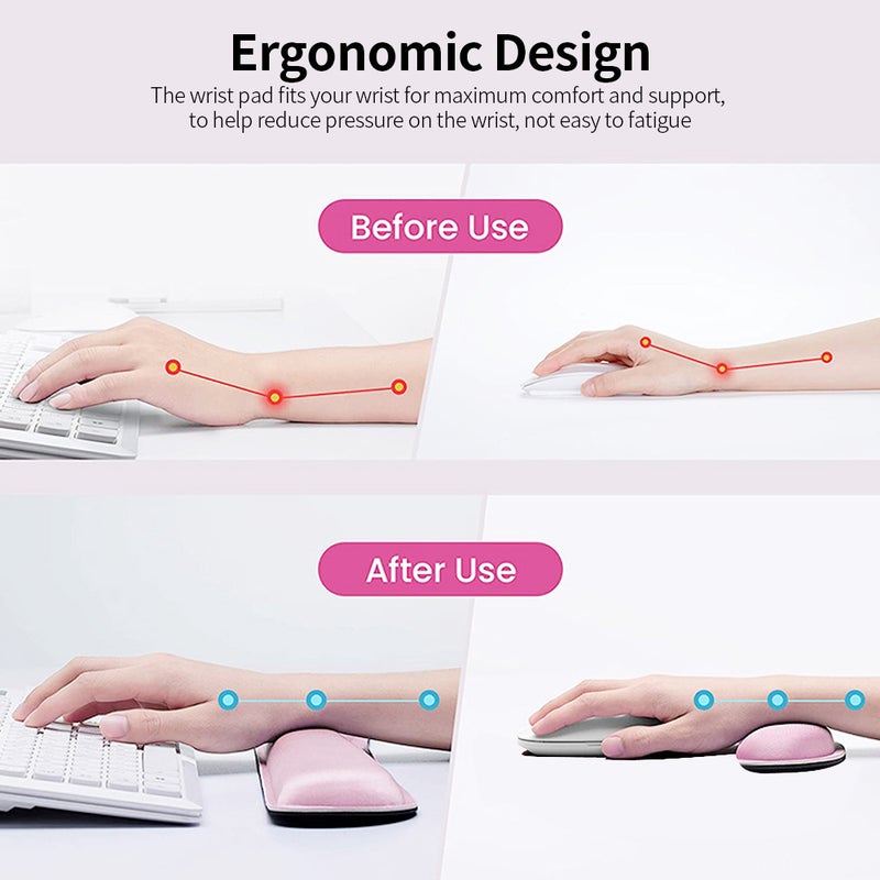 Memory Foam Keyboard Wrist Pad Set Office Gaming Keyboard Wrist Pads with Lycra Fabric Anti-slip Base Black - Image 2