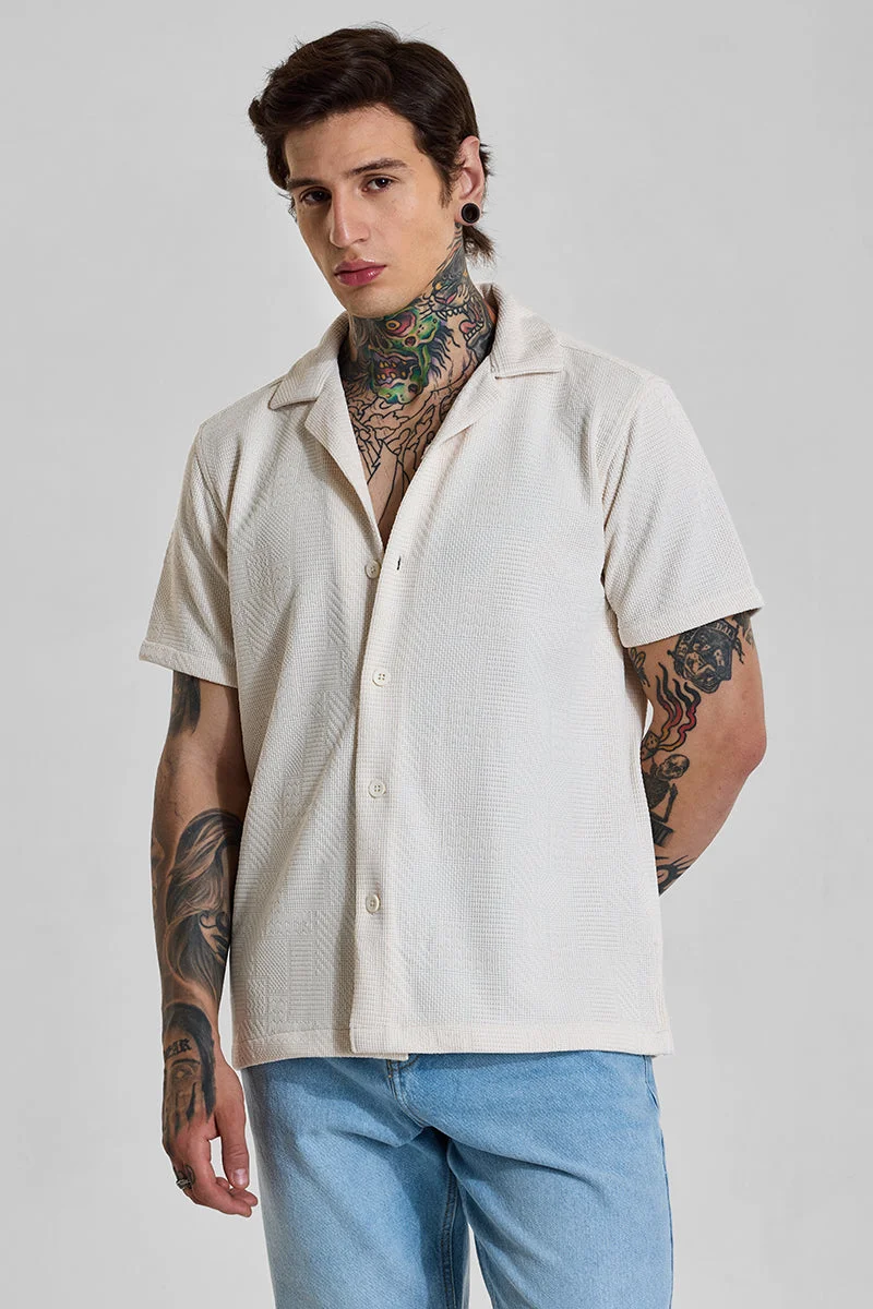 SNITCH Beige Textured Short Sleeve Boxy Shirt
