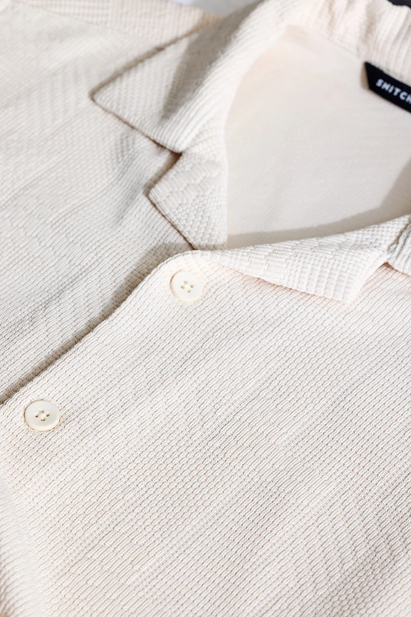SNITCH Beige Textured Short Sleeve Boxy Shirt