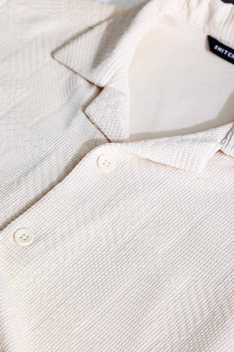 SNITCH Beige Textured Short Sleeve Boxy Shirt