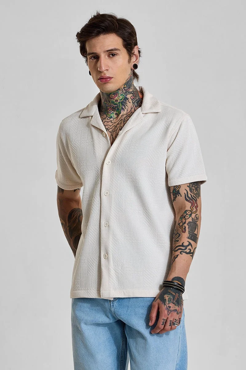 SNITCH Beige Textured Short Sleeve Boxy Shirt