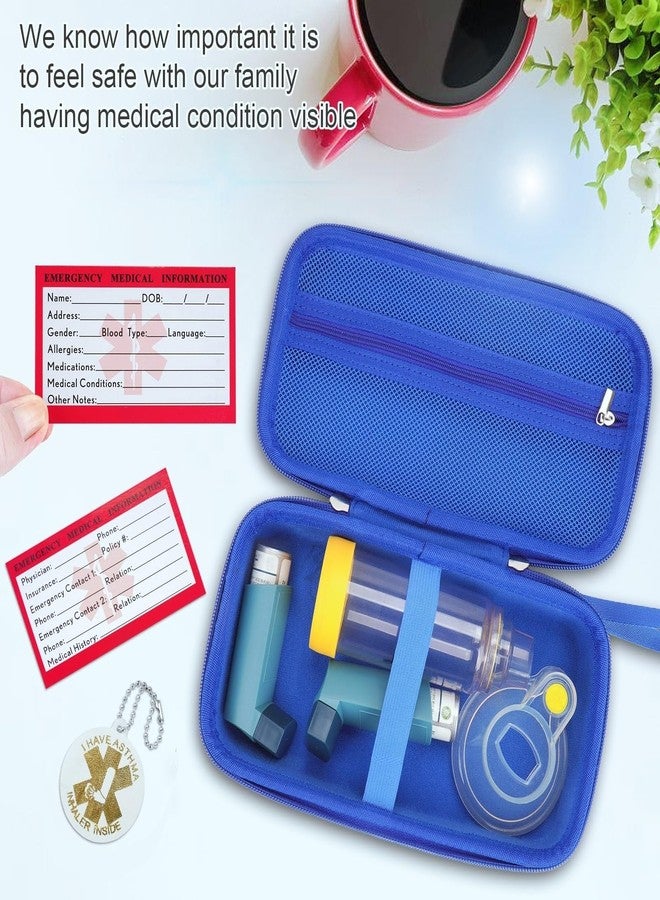 YouKnow Travel Carrying Case for Asthma Inhaler, Inhaler Spacer for Adults and Children, Mask, Inhaler Holder with Asthma Warning Label and Medical Card, with Carabiner (Case Only (Blue - Image 4
