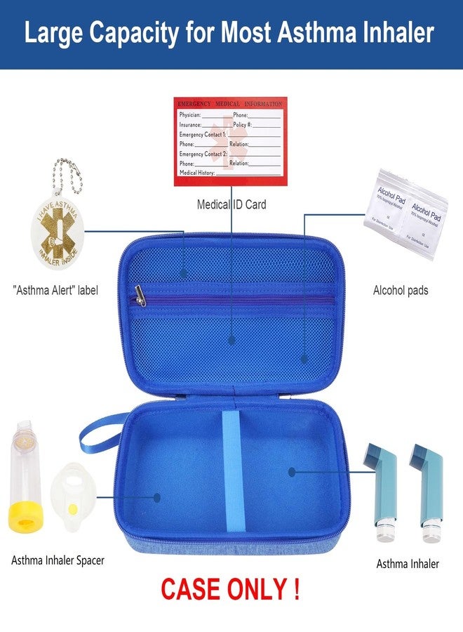 YouKnow Travel Carrying Case for Asthma Inhaler, Inhaler Spacer for Adults and Children, Mask, Inhaler Holder with Asthma Warning Label and Medical Card, with Carabiner (Case Only (Blue - Image 2
