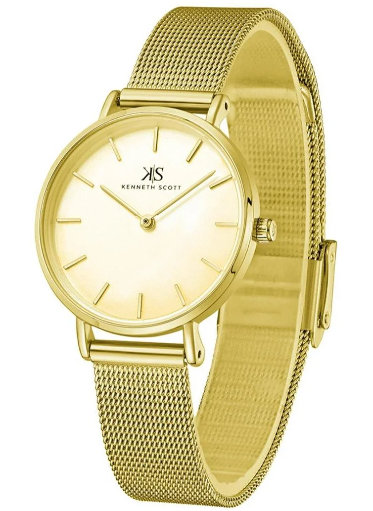 كينيث سكوت Kenneth Scott K22519-GMGC Women's Analog Display Watch & Stainless Steel Strap Gold
