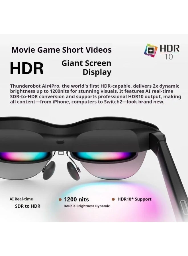 راي نيو نظارة RayNeo Air 4 - نظارة ذكية بتقنية الواقع المعزز من الجيل الرابع، مزودة بشاشة Micro-OLED بتقنية HDR10، سطوع 1200 شمعة، شاشة افتراضية بحجم 135 بوصة، معدل تحديث 120 هرتز، تحويل تلقائي من SDR إلى HDR ومن ثنائي الأبعاد إلى ثلاثي الأبعاد باستخدام الذكاء الاصطناعي، صوت من B&O، خفيفة الوزن، متوافقة مع منفذ USB-C. - Image 5