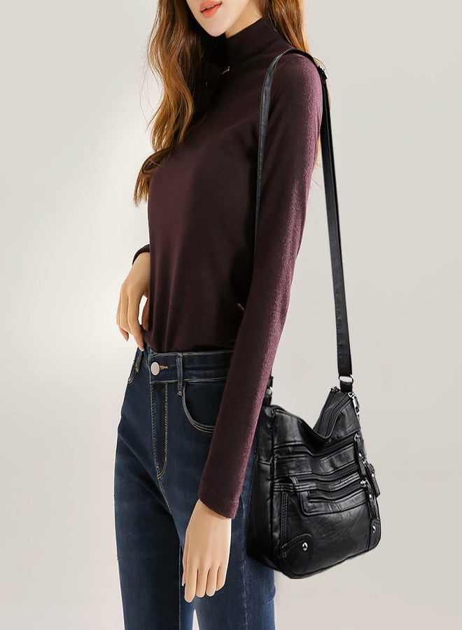 LassZone Crossbody Bag for Women Soft PU Leather Handbags Ladies Lightweight Shoulder Bags Satchel Purse Multi-Pocket Casual Messenger Bag - Image 2