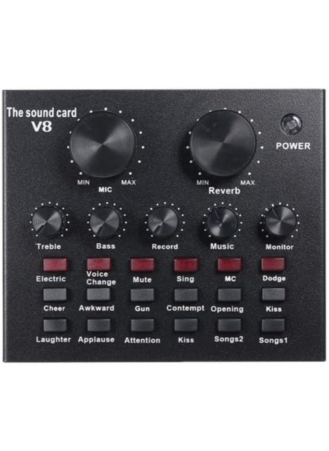 V8 Multifunctional Live Sound Card USB Audio Interface Intelligent Volume Adjustable Audio Mixer Sound Card for Recording Hosting Speech