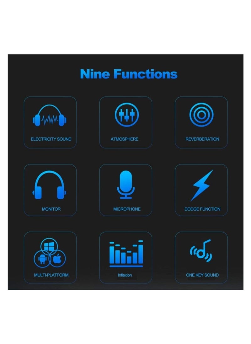 V8 Multifunctional Live Sound Card USB Audio Interface Intelligent Volume Adjustable Audio Mixer Sound Card for Recording Hosting Speech
