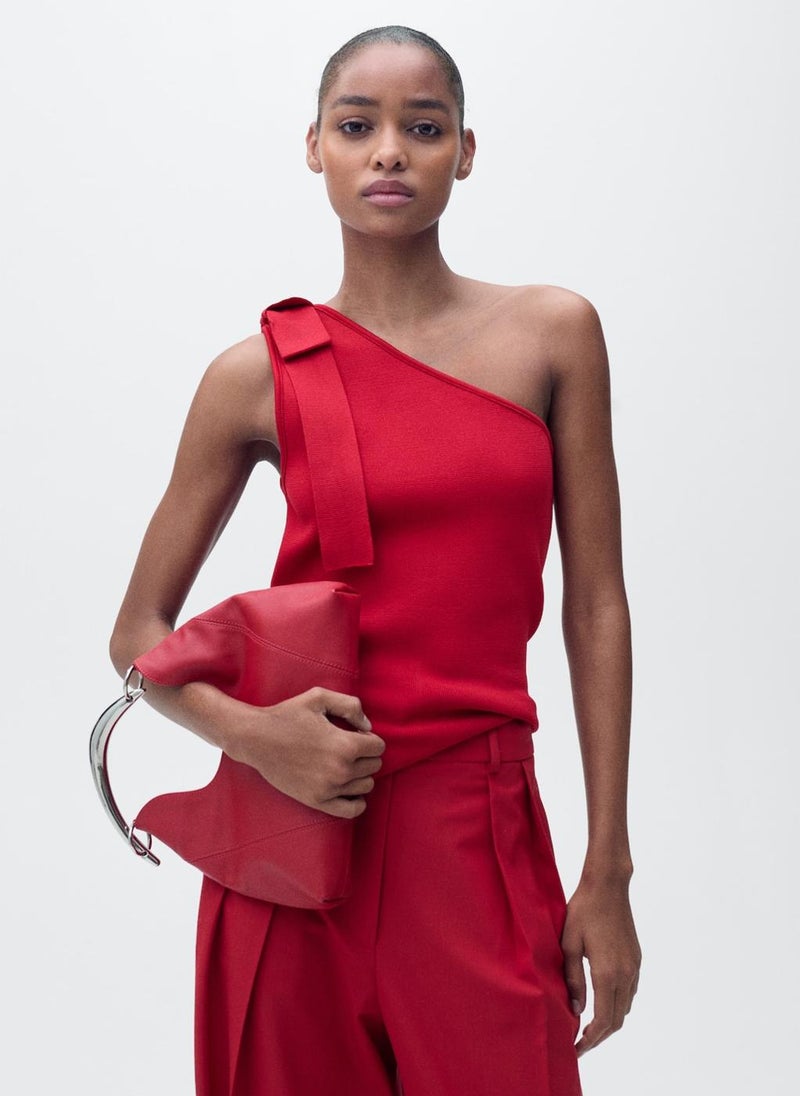 MANGO - Asymmetrical Knitted Top With Bow - Image 1