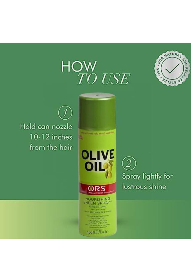 ORS Olive Oil Hair Sheen Spray 450ml | For Natural, Non-Greasy & Radiant Shine | Original Formula for Nourishing & Moisturizing Dry Dull Hair - Image 4