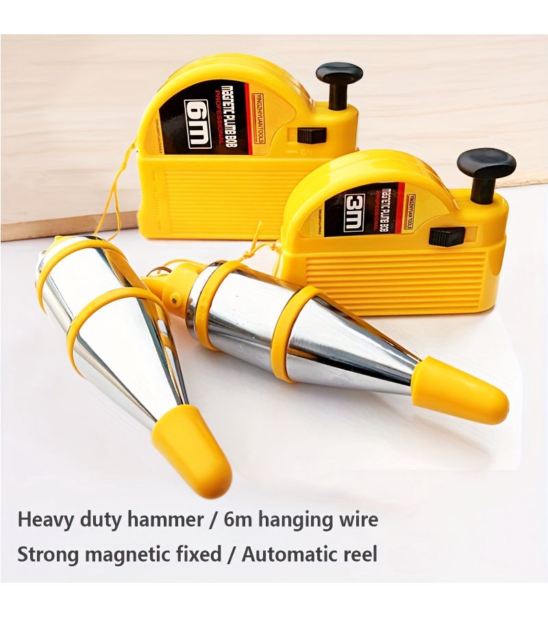 Magnetic Plumb Bob Vertical Line Hammer Drop Line Spinning Top 6 meters/236.22 inches magnetic wire hammer Carpenter Plumb Bob for Home Improvement Construction Tool - Image 4