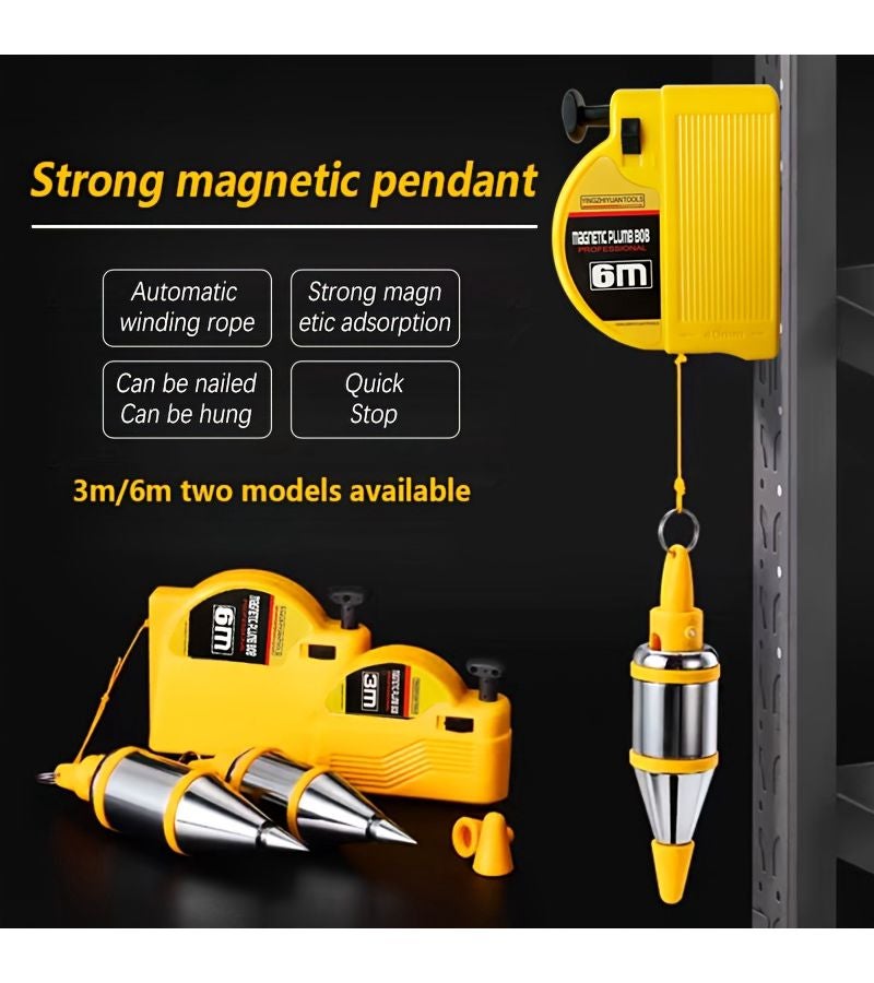Magnetic Plumb Bob Vertical Line Hammer Drop Line Spinning Top 6 meters/236.22 inches magnetic wire hammer Carpenter Plumb Bob for Home Improvement Construction Tool - Image 2