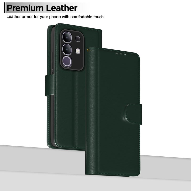 Pikkme Flip Cover for Vivo T4x 5G / iQoo Z10x 5G / Vivo Y31 Pro 5G Leather Finish | Inside TPU with Card Pockets | Wallet Stand and Shock Proof | Complete Protection Flip Case(Green) - Image 2