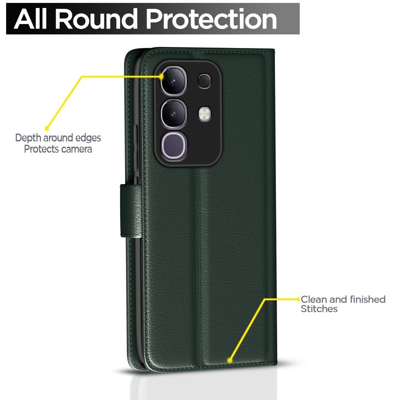 Pikkme Flip Cover for Vivo T4x 5G / iQoo Z10x 5G / Vivo Y31 Pro 5G Leather Finish | Inside TPU with Card Pockets | Wallet Stand and Shock Proof | Complete Protection Flip Case(Green) - Image 4