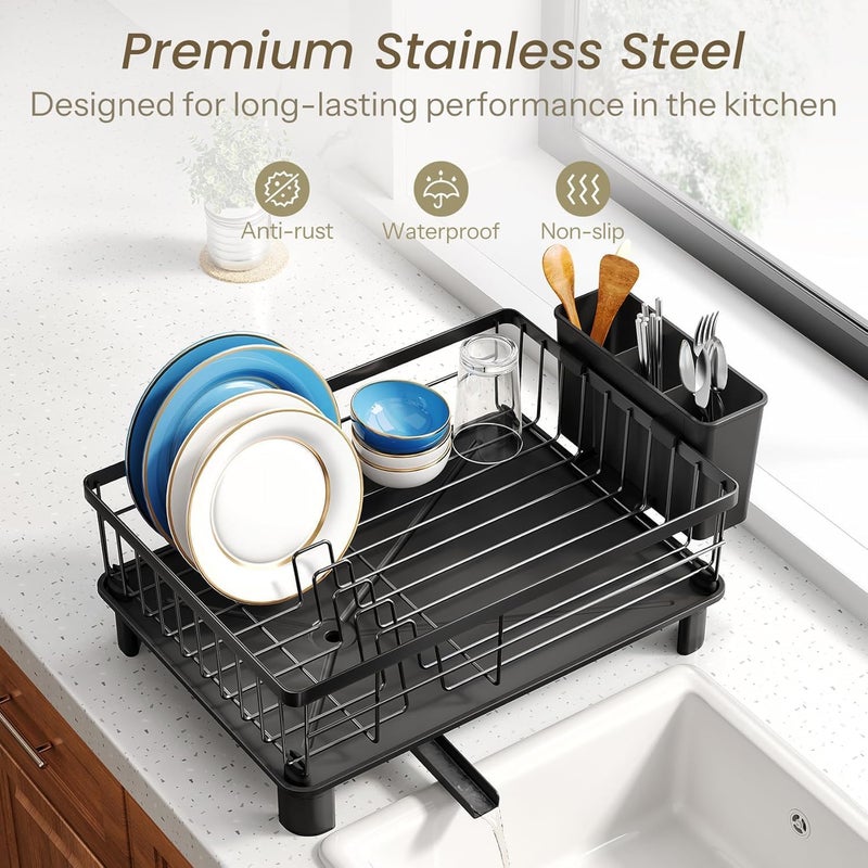 TNTAIAHL Dish Drying Rack - Small Dish Rack for Kitchen Counter, Stainless Steel Dish Drainer with Utensil Holder and Drainboard - Image 4