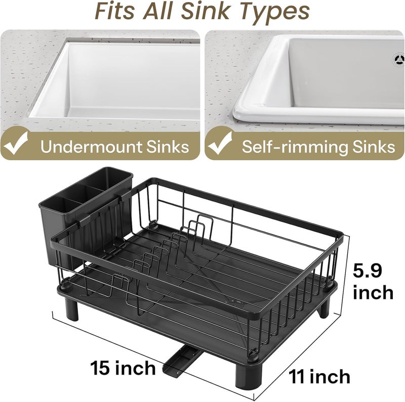 TNTAIAHL Dish Drying Rack - Small Dish Rack for Kitchen Counter, Stainless Steel Dish Drainer with Utensil Holder and Drainboard - Image 2