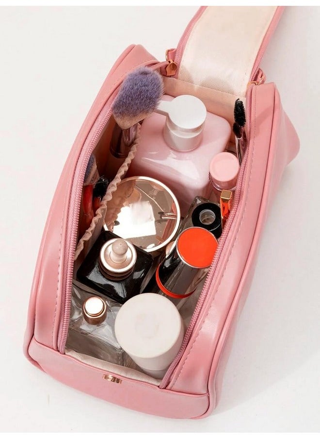 NFI essentials NFI essentials Cosmetic Travel Organizer Bag, Women's Makeup Pouch Toiletry Bag Portable Leather Wide Opening Cosmetics Bag with Handle and Dual Zipper  - Image 2