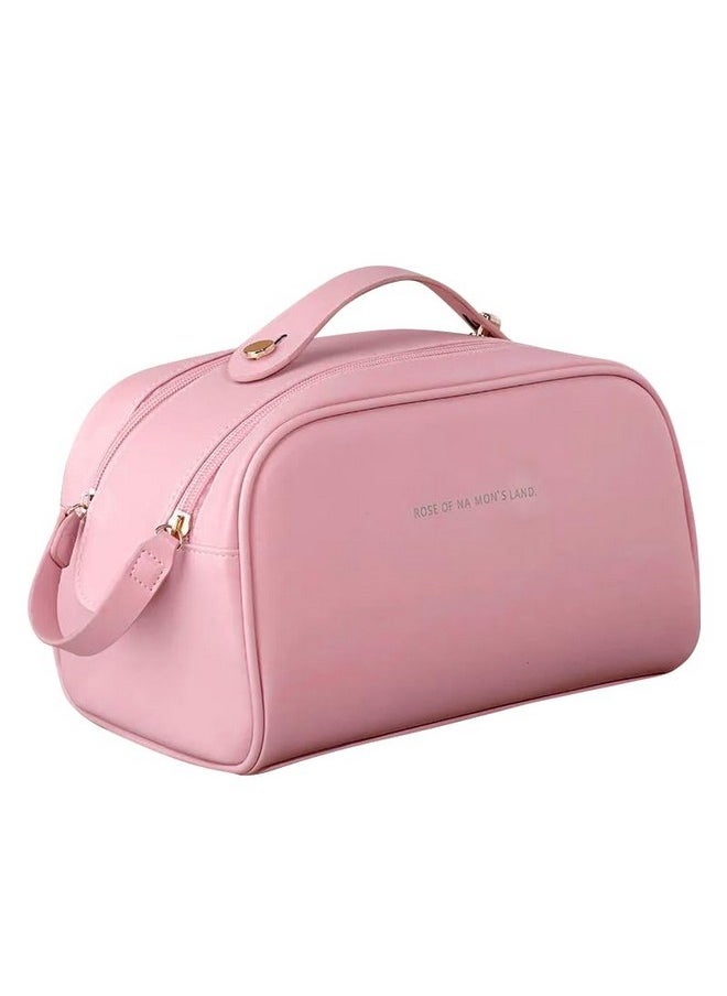 NFI essentials NFI essentials Cosmetic Travel Organizer Bag, Women's Makeup Pouch Toiletry Bag Portable Leather Wide Opening Cosmetics Bag with Handle and Dual Zipper  - Image 1