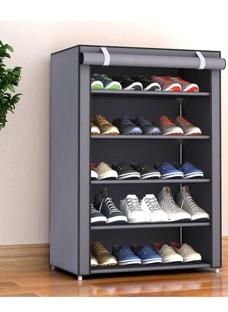 RollsTimi  Shoe Rack 5 Shelves With Stainless Steel Frame Grey Shoes Organizer Cabinet with Dustproof Fabric Cover 60x30x90cm  - Image 3