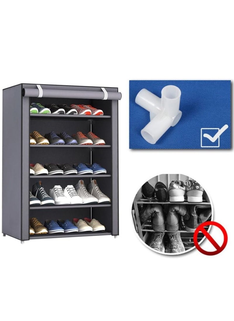 RollsTimi  Shoe Rack 5 Shelves With Stainless Steel Frame Grey Shoes Organizer Cabinet with Dustproof Fabric Cover 60x30x90cm  - Image 5