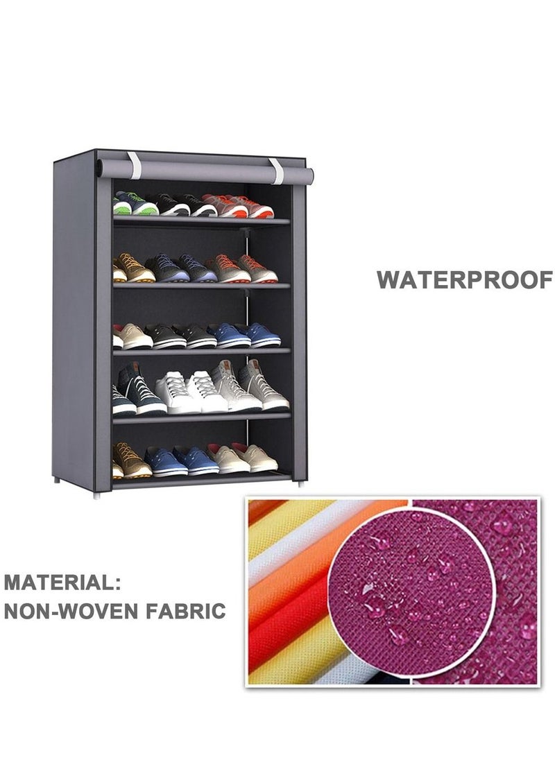 RollsTimi  Shoe Rack 5 Shelves With Stainless Steel Frame Grey Shoes Organizer Cabinet with Dustproof Fabric Cover 60x30x90cm  - Image 4