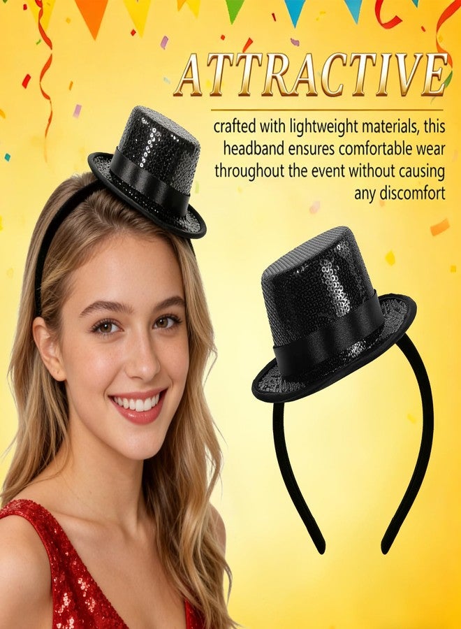 Asikkon Black Sequin Mini Top Hat Headband Fascinator for 1920s Gatsby Party, Halloween Costume Accessories - Image 4