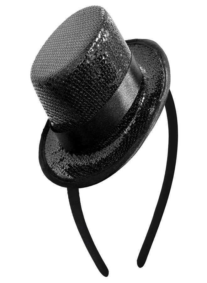 Asikkon Black Sequin Mini Top Hat Headband Fascinator for 1920s Gatsby Party, Halloween Costume Accessories - Image 1