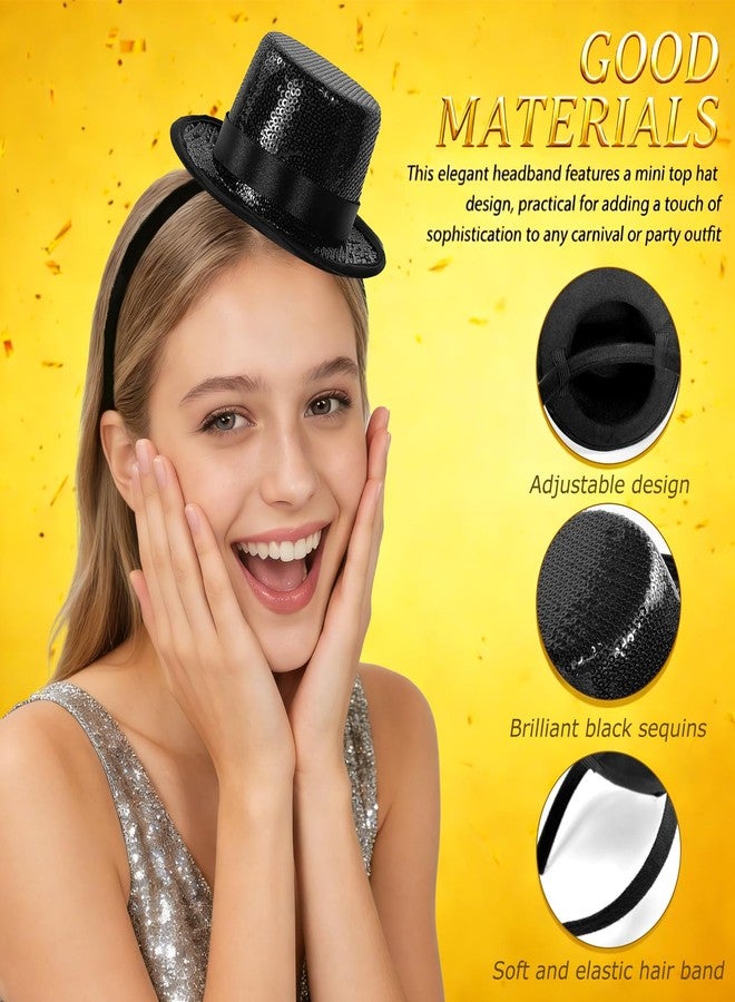 Asikkon Black Sequin Mini Top Hat Headband Fascinator for 1920s Gatsby Party, Halloween Costume Accessories - Image 3