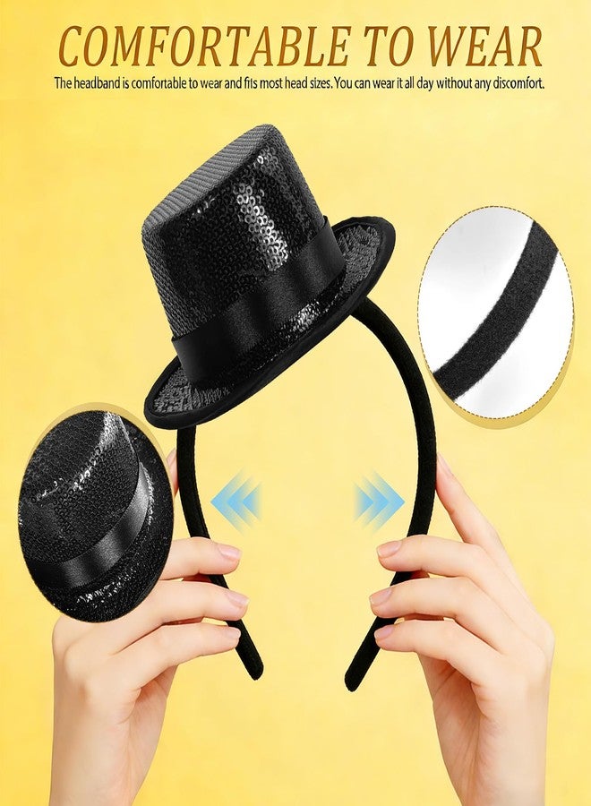 Asikkon Black Sequin Mini Top Hat Headband Fascinator for 1920s Gatsby Party, Halloween Costume Accessories - Image 5
