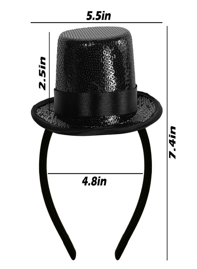 Asikkon Black Sequin Mini Top Hat Headband Fascinator for 1920s Gatsby Party, Halloween Costume Accessories - Image 2