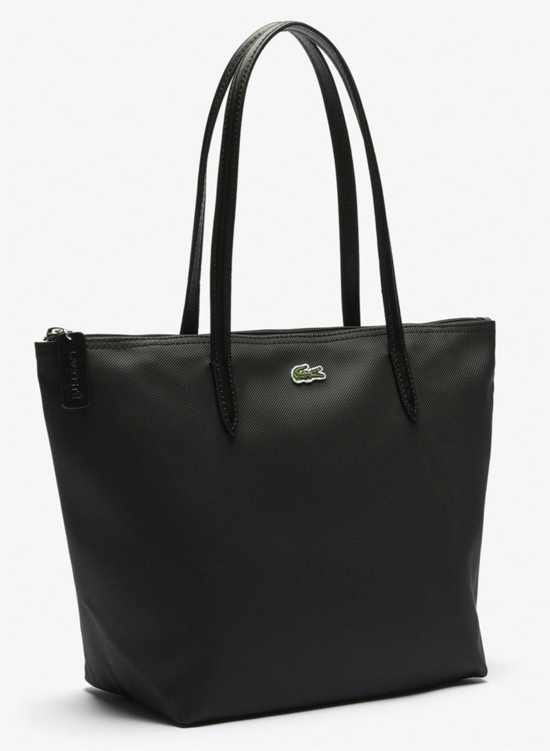 لاكوست حقيبة يد نسائية من لاكوست L12.12 Concept Fashion متعددة الاستخدامات بسعة كبيرة وسحاب وحقيبة كتف متوسطة الحجم باللون الأسود - Image 4