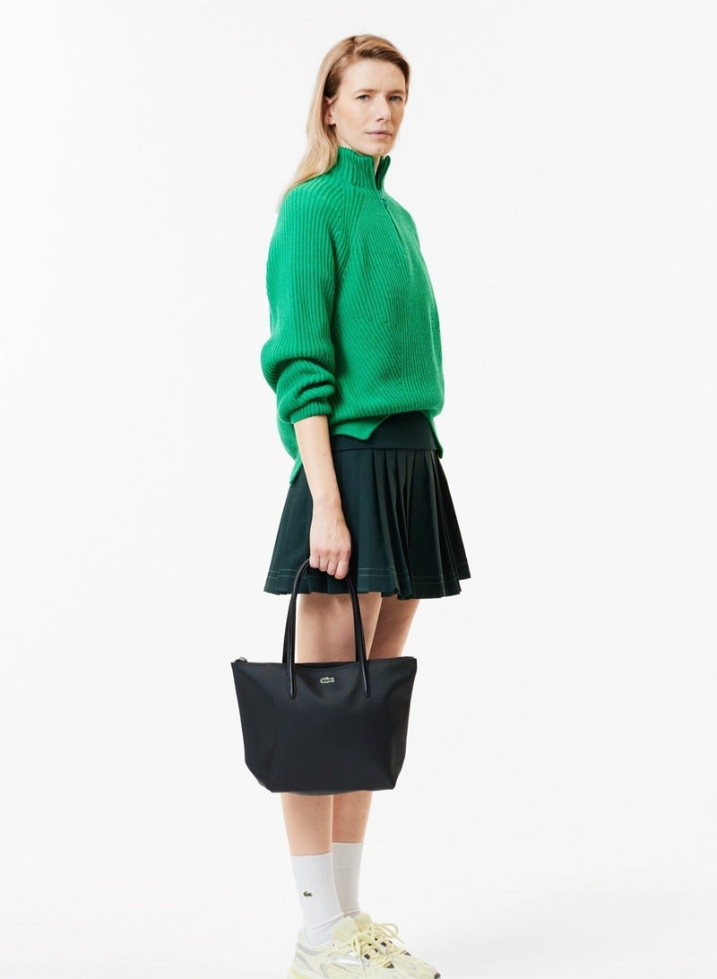 لاكوست حقيبة يد نسائية من لاكوست L12.12 Concept Fashion متعددة الاستخدامات بسعة كبيرة وسحاب وحقيبة كتف متوسطة الحجم باللون الأسود - Image 3