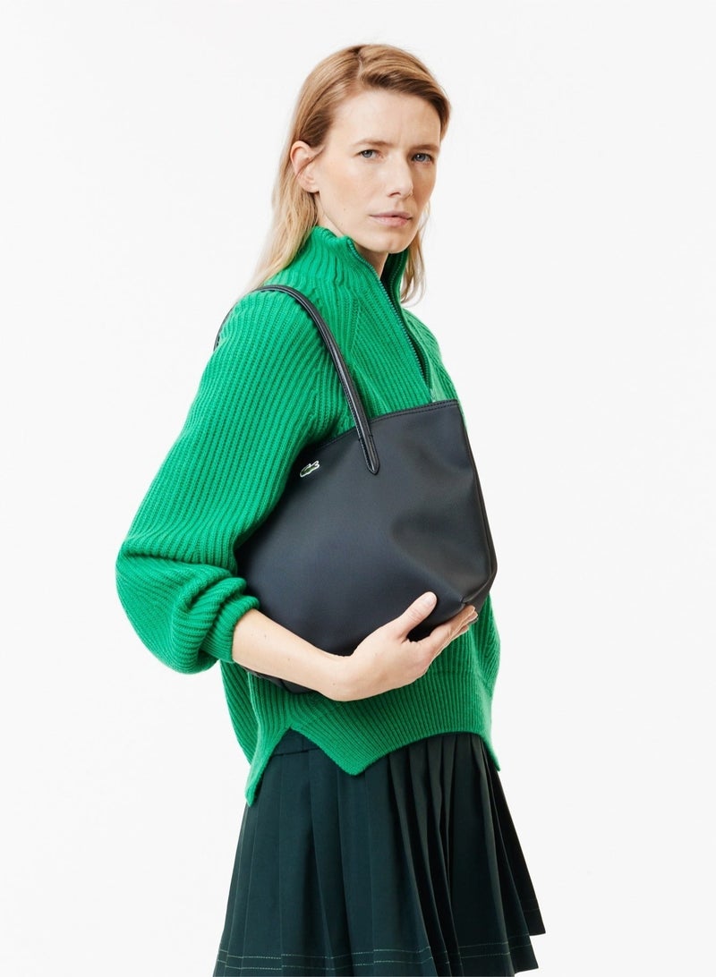 لاكوست حقيبة يد نسائية من لاكوست L12.12 Concept Fashion متعددة الاستخدامات بسعة كبيرة وسحاب وحقيبة كتف متوسطة الحجم باللون الأسود - Image 2