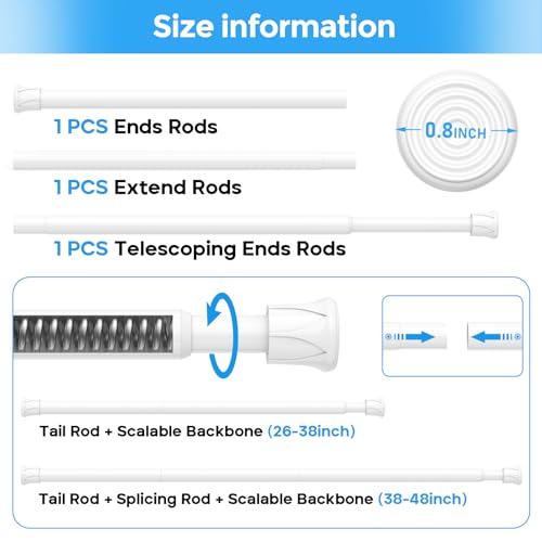 ZipGlo 4pack Spring Tension Curtain Rod 27-49 Inch 5/8" Diameter White Spring Loaded Curtain Rods Adjustable Small Tension Rod for Windows Kitchen Doorway - Image 3