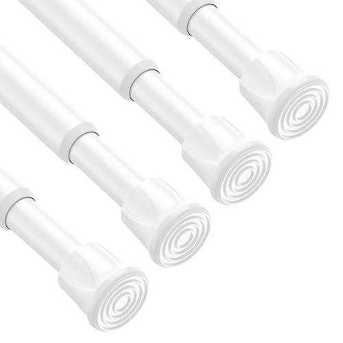 ZipGlo 4pack Spring Tension Curtain Rod 27-49 Inch 5/8" Diameter White Spring Loaded Curtain Rods Adjustable Small Tension Rod for Windows Kitchen Doorway - Image 1