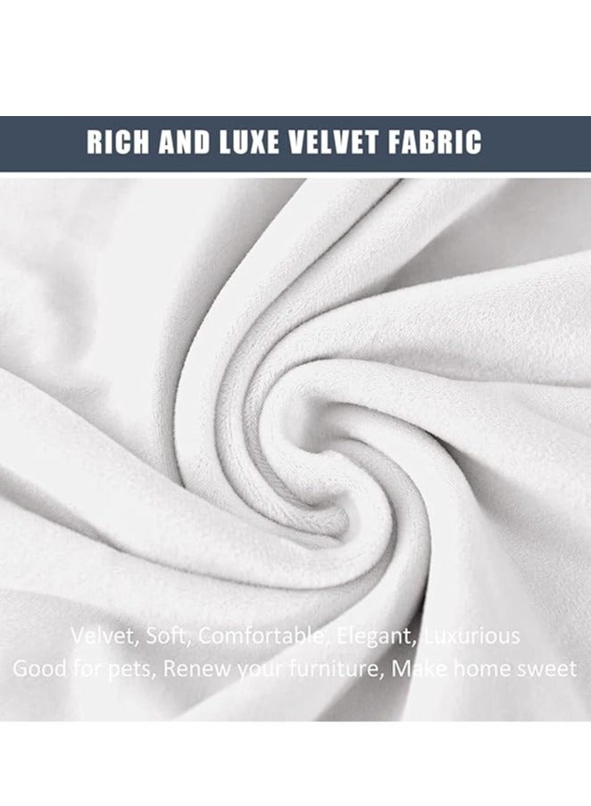 عام غطاء لـ 4 قطع أريكة بأقمشة مخملية ممدّة، غطاء كرسي متحرّك أريكة مخملي غرفِ معيشة مع جيوب جانبية، حامي كرسي تلفاز، عرض كرسي 58-89 سم (أبيض) - Image 2
