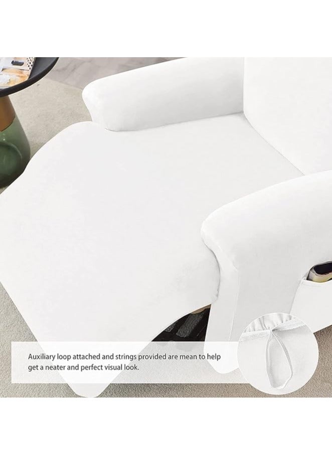 عام غطاء لـ 4 قطع أريكة بأقمشة مخملية ممدّة، غطاء كرسي متحرّك أريكة مخملي غرفِ معيشة مع جيوب جانبية، حامي كرسي تلفاز، عرض كرسي 58-89 سم (أبيض) - Image 3